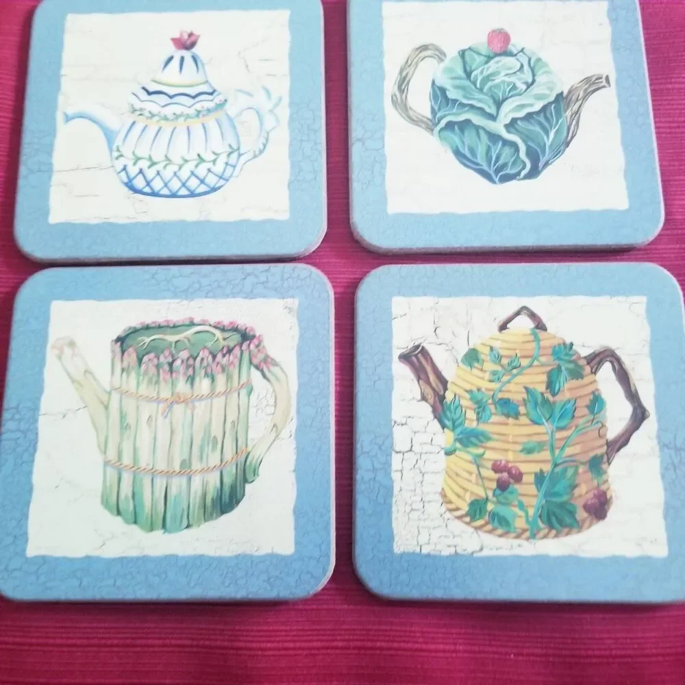 Pimpernel Tea Coasters Set, Floral Teapot Design, Made in England